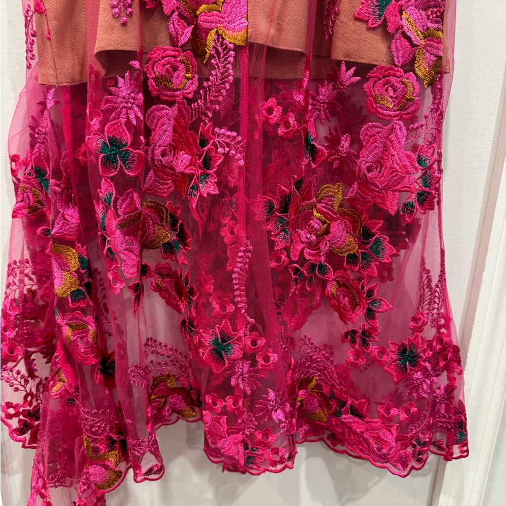 Bronx and Banco Hot Pink Floral Lace Overlay Dress - Picture 9 of 13